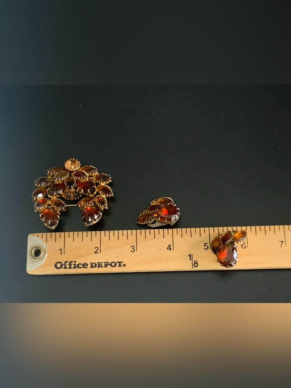 Verified Vintage JULIANA (DeLizza & Elster) Topaz Amber Rhinestone Brooch & Earr - Picture 13 of 15